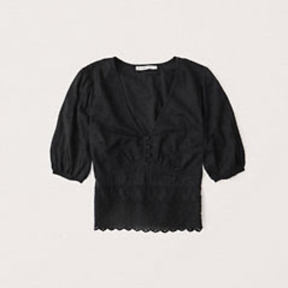 Abercrombie Women's Lace Eyelet Button-Up Blouse - Black - Medium - NWT